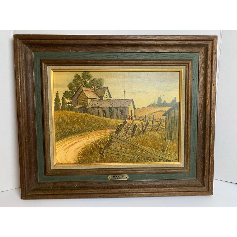 Turner Wall Accessory The Old Fence Owles Vintage Framed Country Art Made in USA